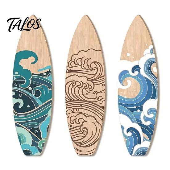 Seaside Style Ornaments 3 Pcs Summer Surfboard Wall Decor, Wooden Beach Signs, Coastal Rustic House Decor Theme Art Hanging Decorations for