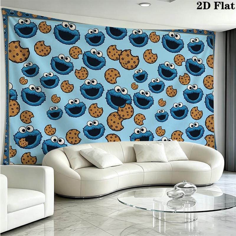 Cookie Monster Wall Tapestry Aesthetic Wall Hanging Printed Fabric Blanket Decorative Tapestries for Bedroom Living Room Home Decor