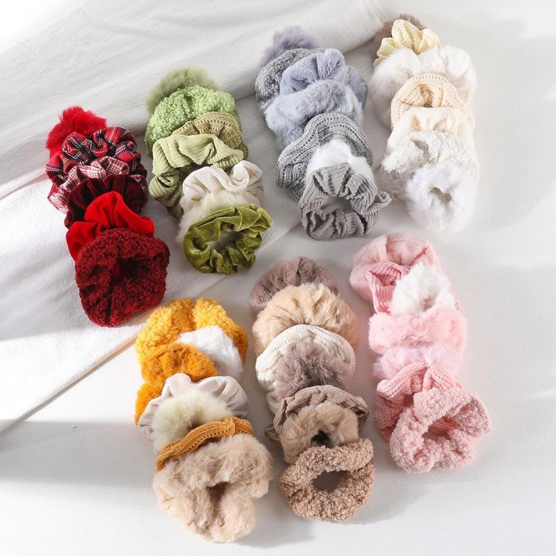 7Pcs/Set Ponytail Holder Hair Accessories Hair Scrunchies Solid Color Velvet for Girls Women Hair Band