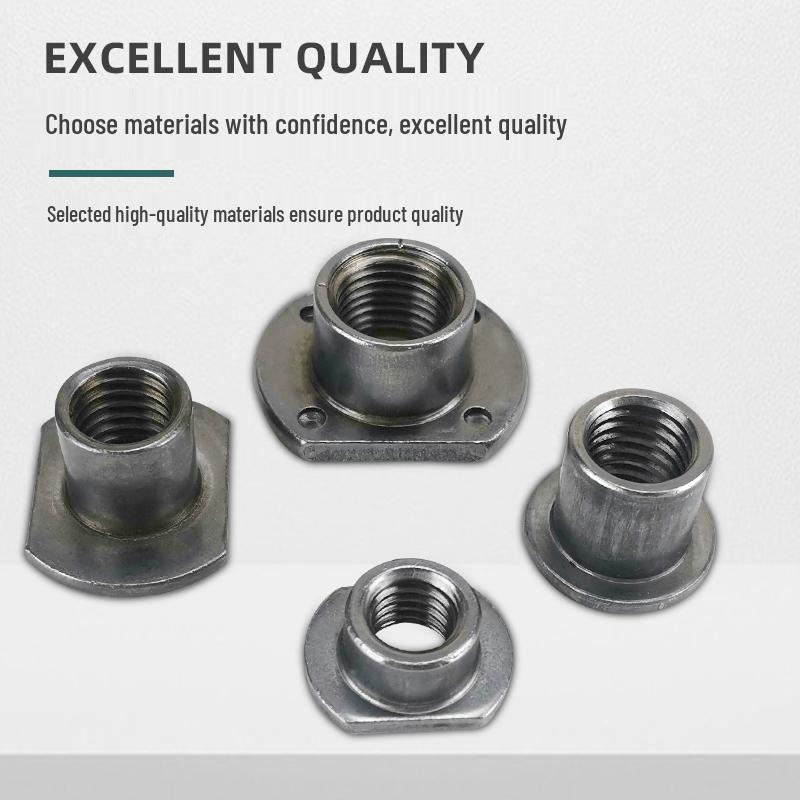 Thickened Welded T-Nut, Cold Heading Iron Plate, Round Imperial Fine Thread, Natural Color, Sizes M6/M8/M10.