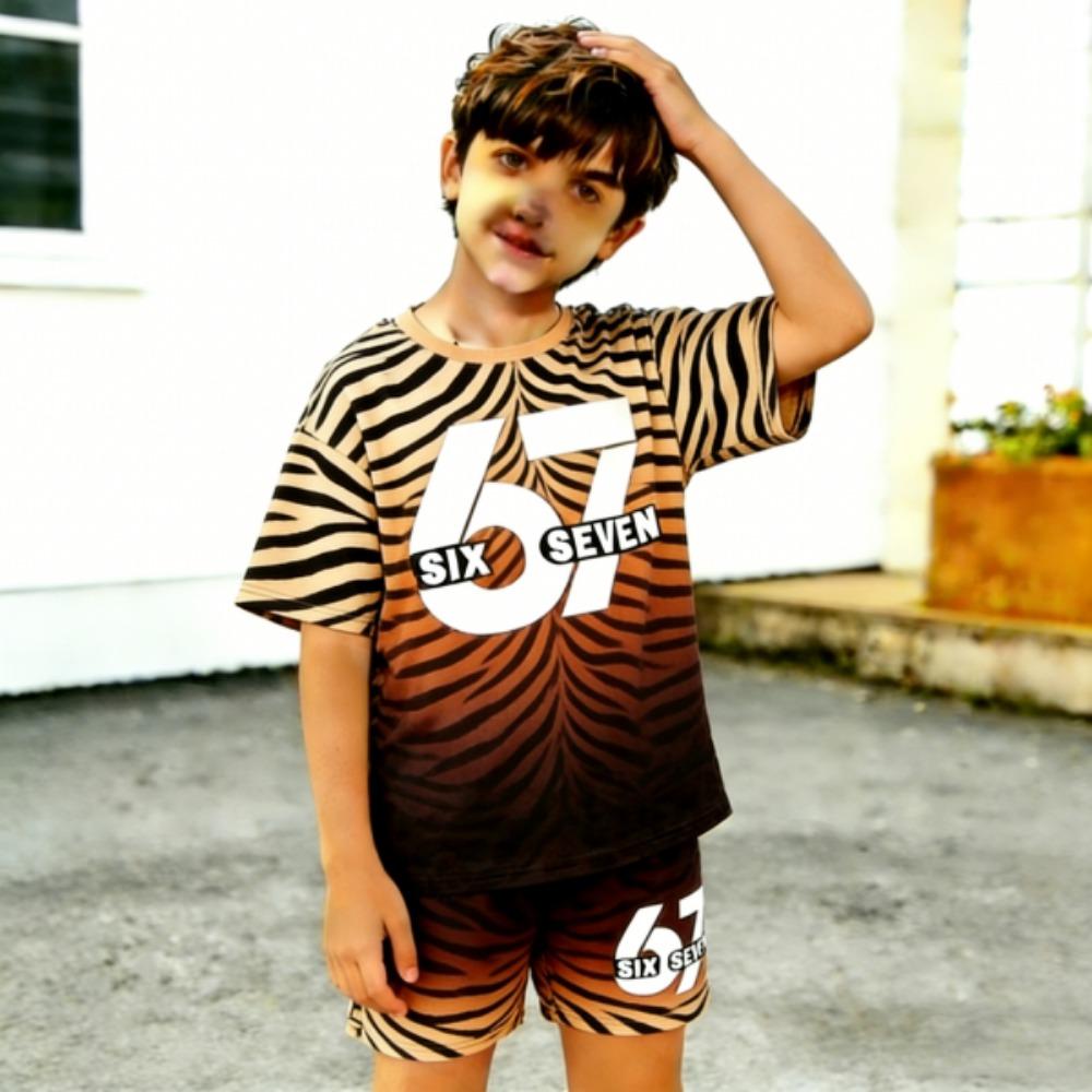 Zebra Gradient Color 67 Printed Kids T-shirt and Shorts 2 Piece Set Summer Casual Outfit for Boy's and Girl's Kids Clothing Top