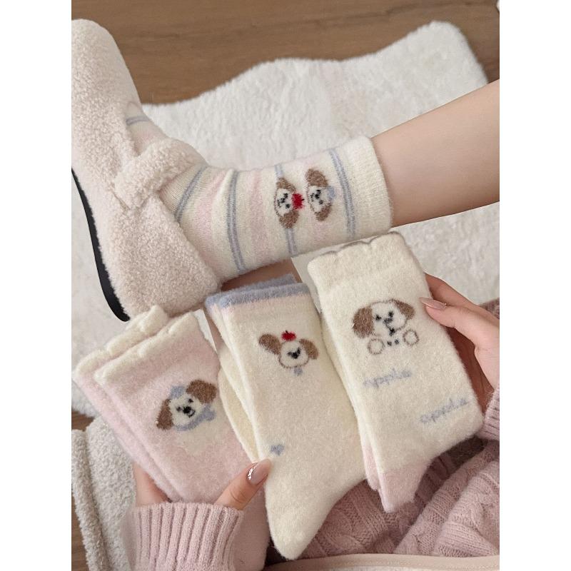 Female Autumn and Winter Thickened Warm Cartoon Cute Tube Cotton Socks