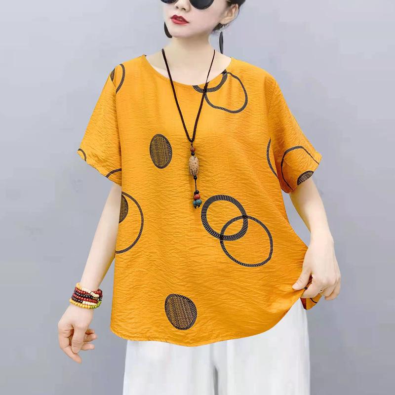 Chinese Women's Chinese Style T-shirt Long-sleeved Loose Cotton Short-sleeved Summer Blouse Ethnic Style