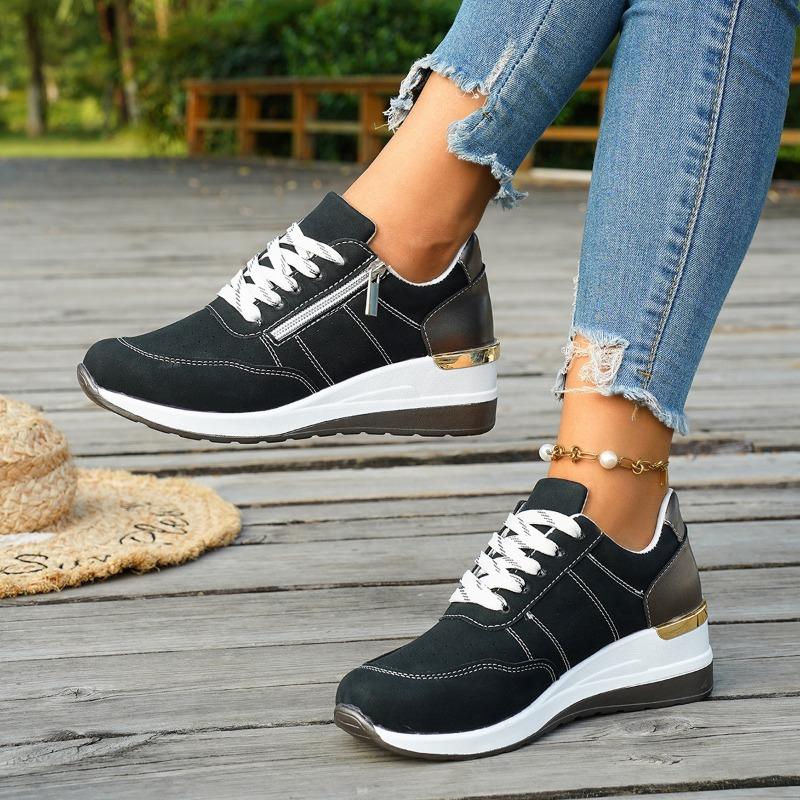 Women's Large Size Thick Sole Color-Block Low-Top Athletic Casual Sneakers.