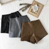Women's High-Waist Black PU Leather Wide-Leg Shorts - Autumn/Winter 2023