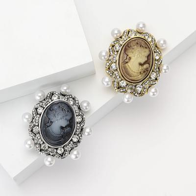 Fashion Small Pearl Beauty Avatar Brooch Retro Court Ladies Suit Coat Corsage Jewelry Pin