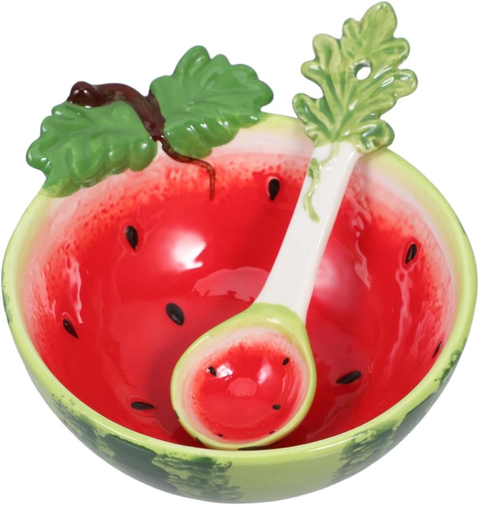 Ceramic Fruit Shaped Bowl with Spoon Watermelon Dishes Kitchen Decoration Serving Bowl for Soup Cereal Ice Cream Salad Dessert