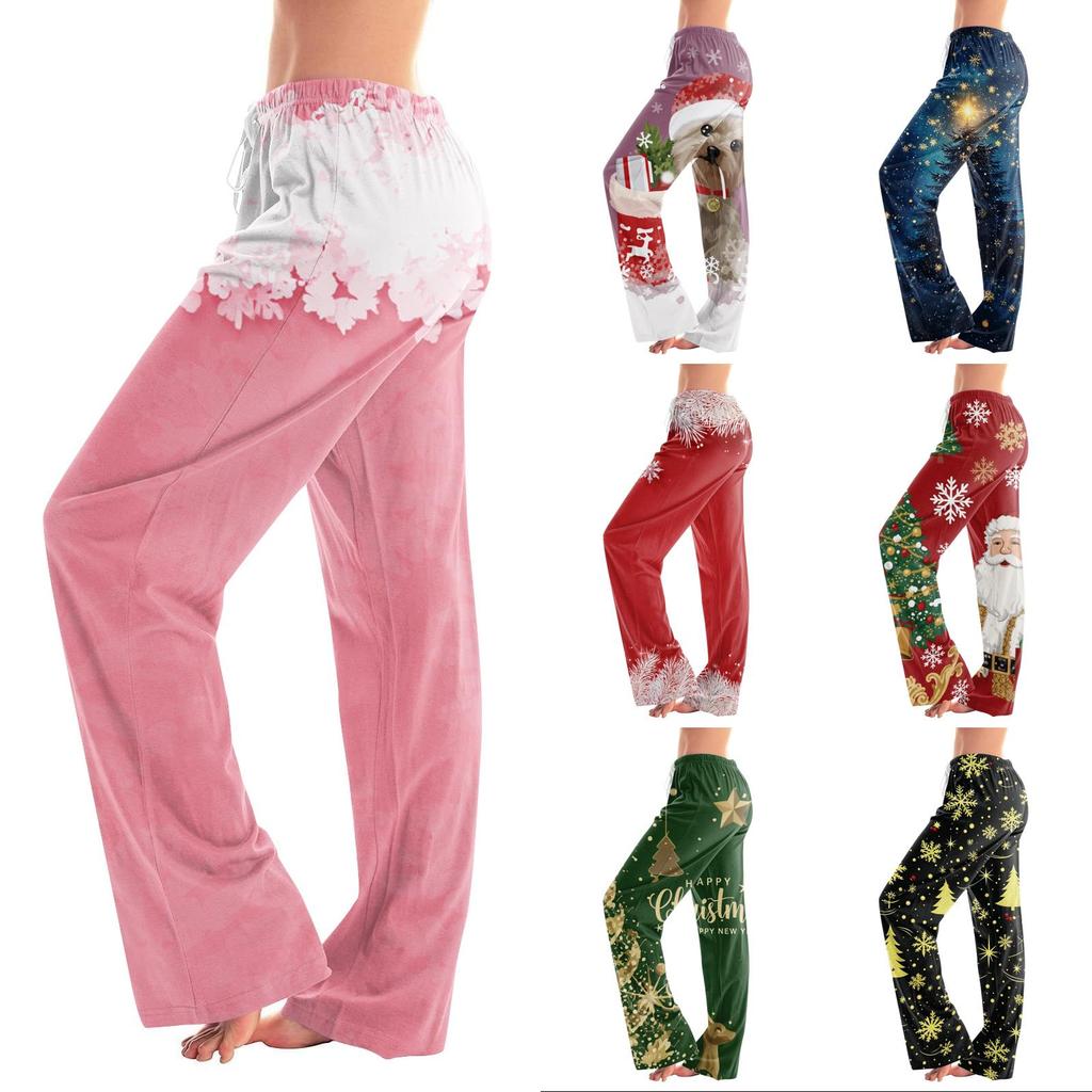 Women's Christmas Print Casual Pants with No Pockets for Holiday Lounging and Everyday Wear
