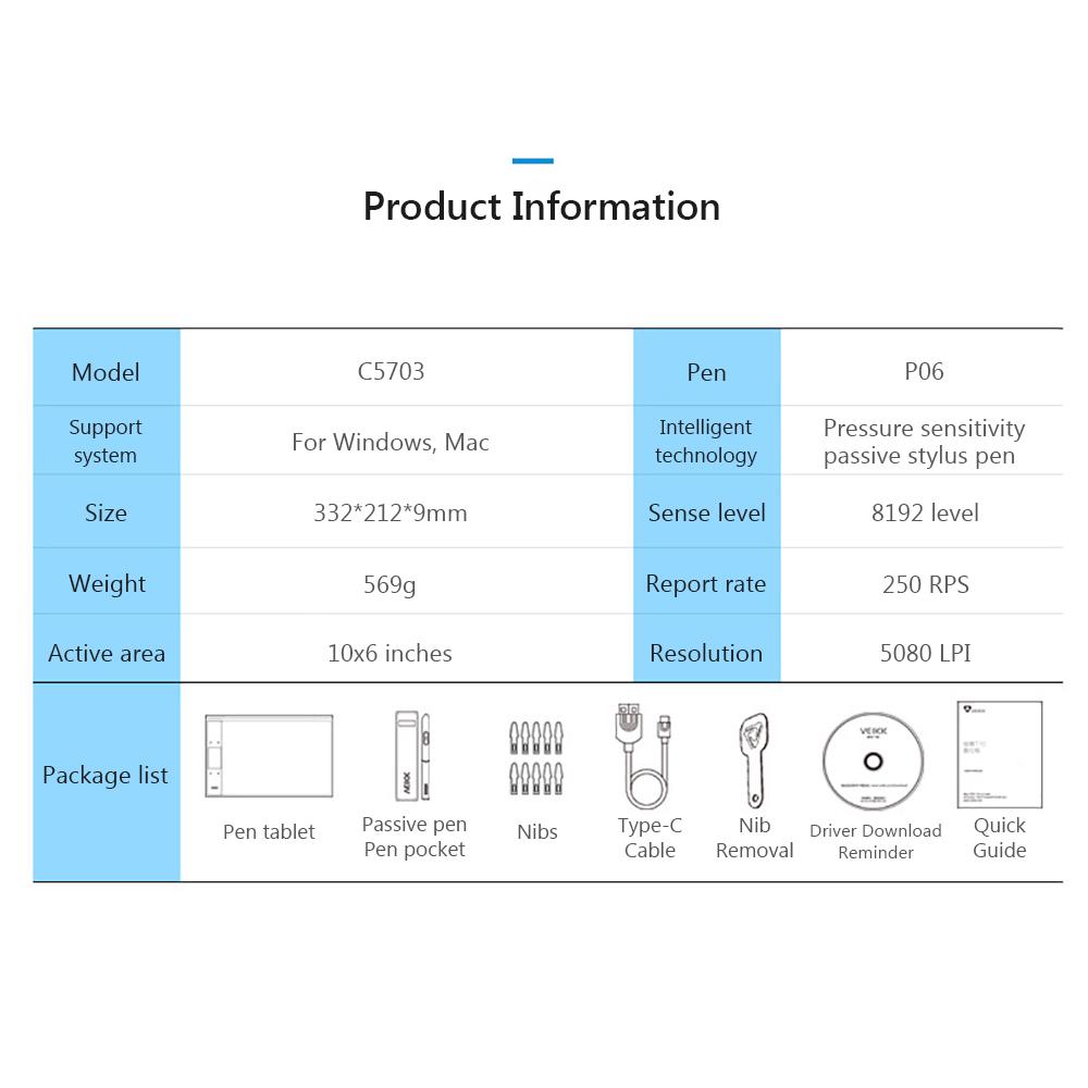 VEIKK A30 Digital Graphics Drawing Tablet 10 * 6 polegadas Pen Tablet com 8192 níveis de caneta passiva para