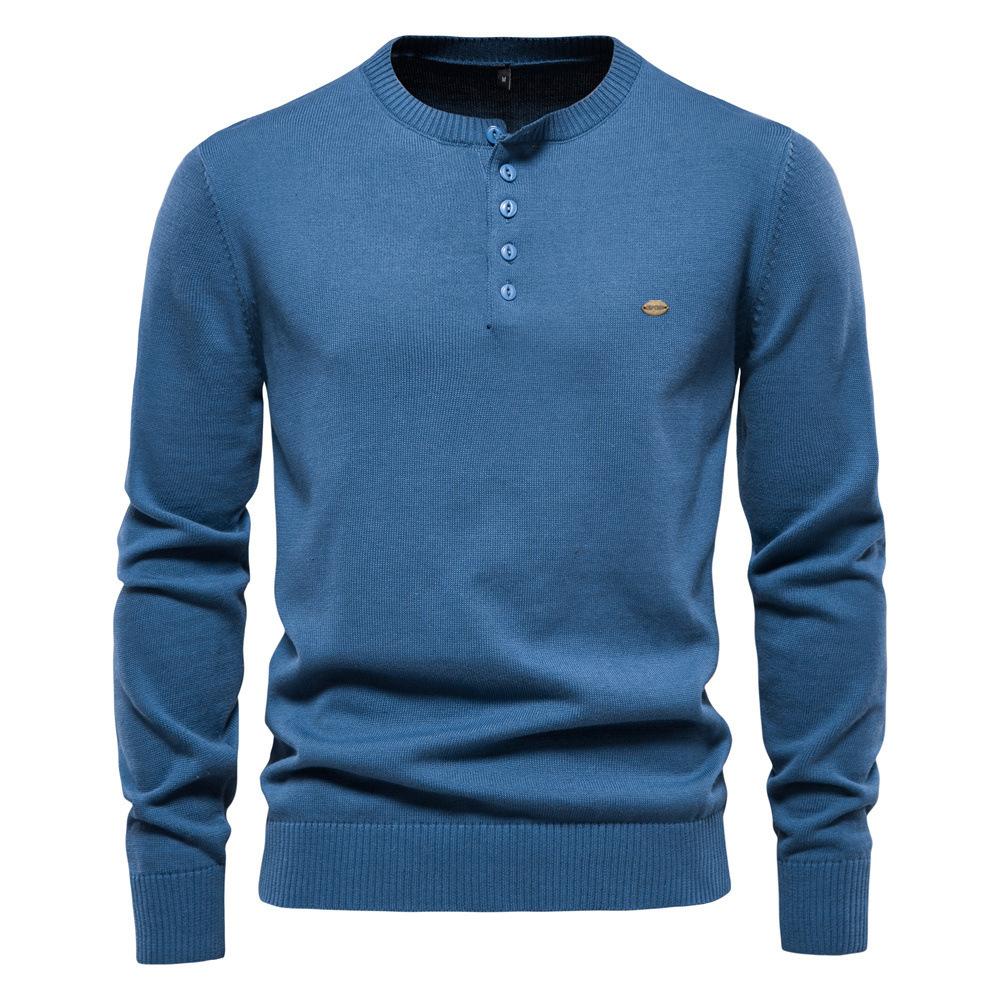 New Autumn and Winter Men's Solid Color Henry Collar Pullover Knit Sweater