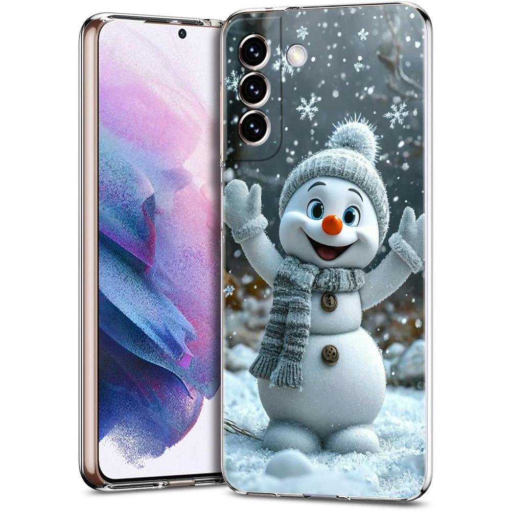 Transparent Phone Case Cover for Samsung Galaxy S25 S24 S23 S22 S20 S21 FE Ultra S24 S23 S10 S10E Plus Christmas Snowman Pattern