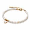 14K Gold Plated Surgical Steel Bracelet, Pearls, Heart Bst1685