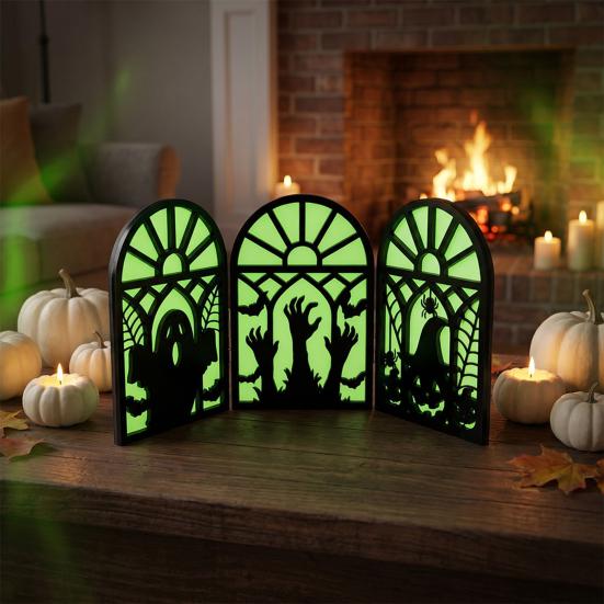No-assembly Halloween Party Decor Glow-in-the-Dark Table Decoration, Witch Ghost Silhouette Design, Decorations Foldable Luminous Ornament,