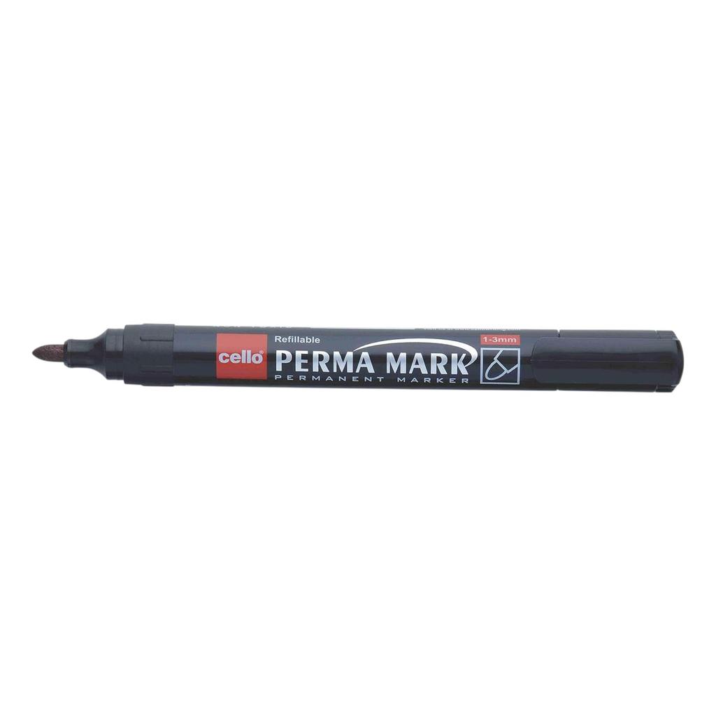 CELLO Perma Mark Permanent Marker Black Ink 1.3mm Tip Pack Of 10 For Office School Home Writing And Labeling Use