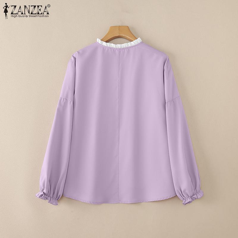 ZANZEA Women Casual Round Neck Loose Long Sleeve Blouse