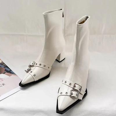 Fashion High Heels Ankle Boots Women Chunky Pointed Toe Leather Shoes Woman 2025 Trend Winter Pumps Goth Fashion Chelsea