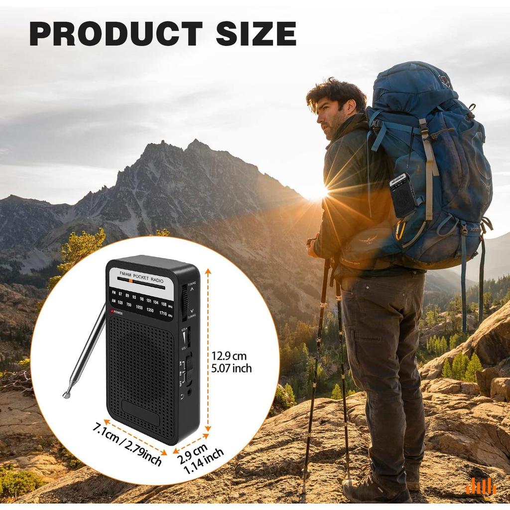 Portable Radio AM FM with Best Reception, Goodes Transistor Radio with Loud Speaker, 2AA Battery Operated, Headphone Jack for Indoor, Outdoor