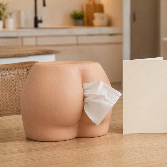 Boîte à mouchoirs Forme de Fesses Parodique Résine Durable Imperméable Finition Mate Distributeur de mouchoirs