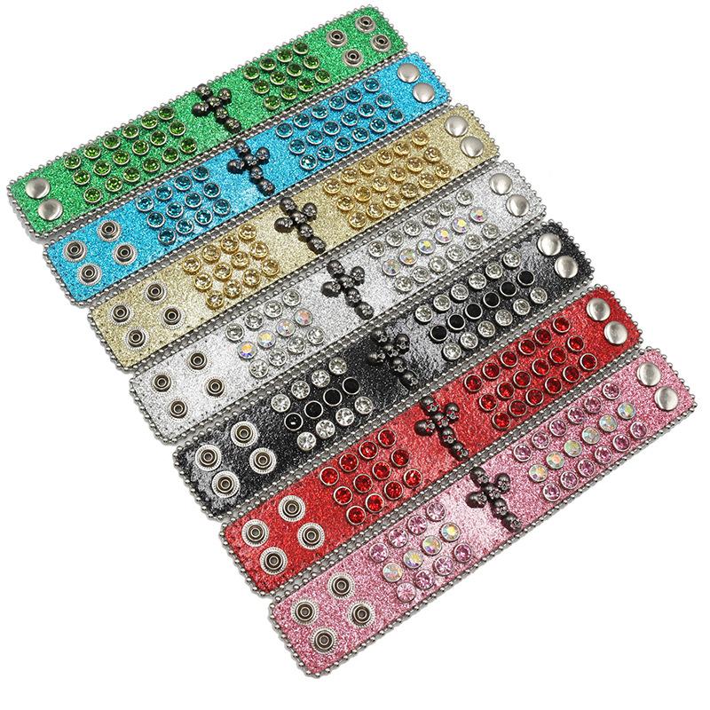 Design Diamond and Rhinestone Bracelet, Gothic Hip-hop Punk Trend PU Leather Bracelet