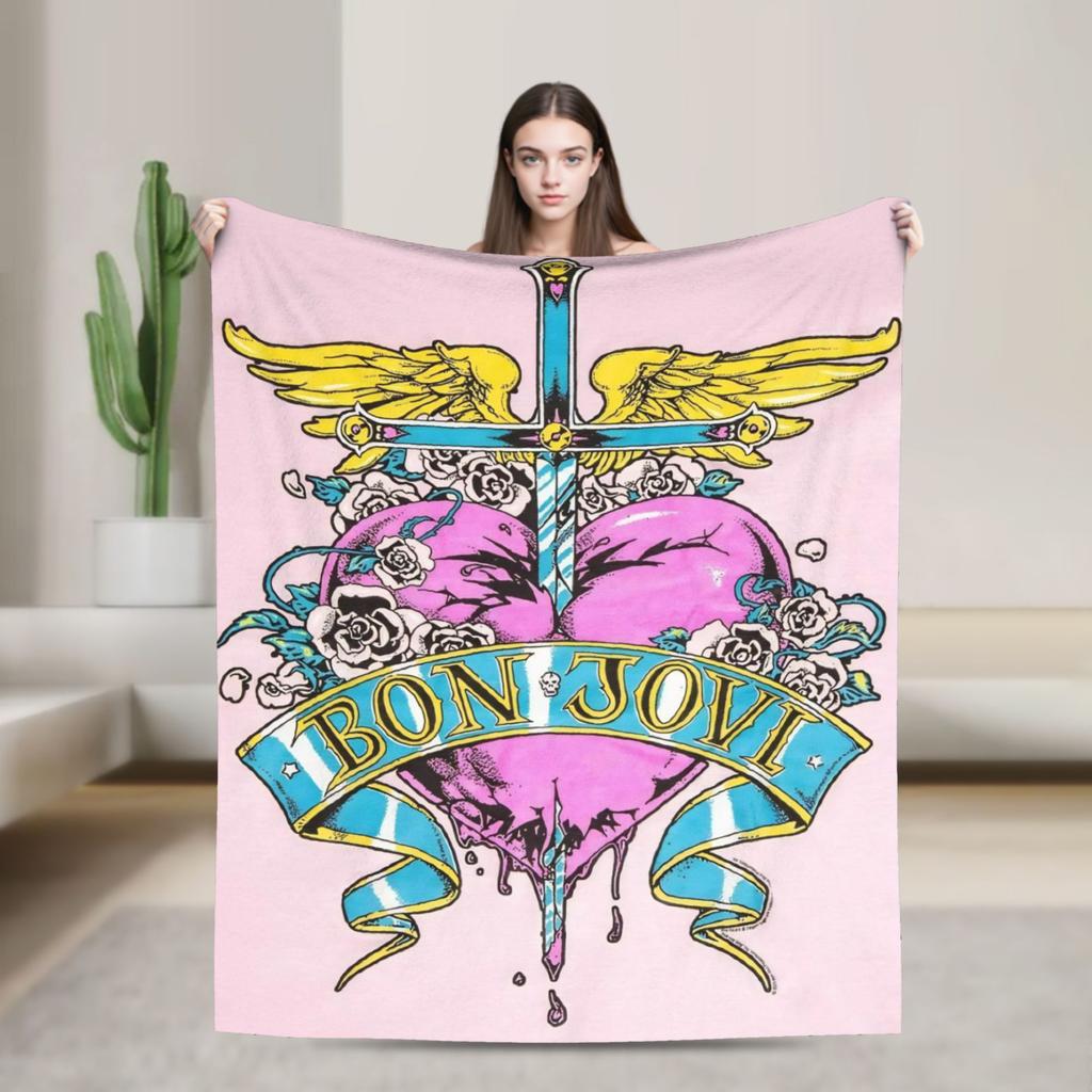 BONs JOVIs HEART Music Flannel Blankets Vintage Throw Blankets for Home cm Rug Piece