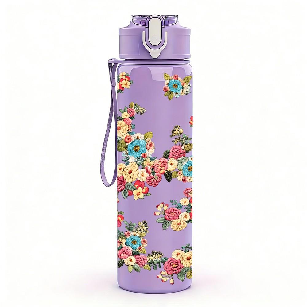 1PC Loose Vine Rose Floral Branch Print 750ml Color Plastic Sports Water Bottle Leakproof Flip Straw Lid Suitable for Sports Office Home Use