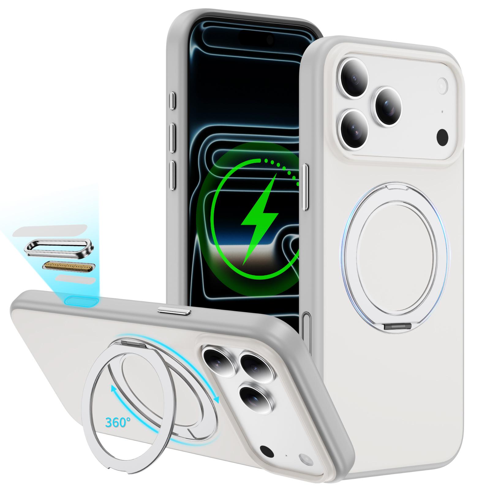 

Metal Magnet Rotating Fold Magnetic Stand Phone Case For iPhone 17 Pro Max 17Pro Air Solid Color Matte Frosted PC Cover Case & Holder&iPhone Air