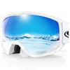 Findway Ski & Snowboard Goggles for Adults, OTG, Anti-Fog Spherical Lens, UV400, Helmet Compatible (White Frame / Sapphire Blue Lens)
