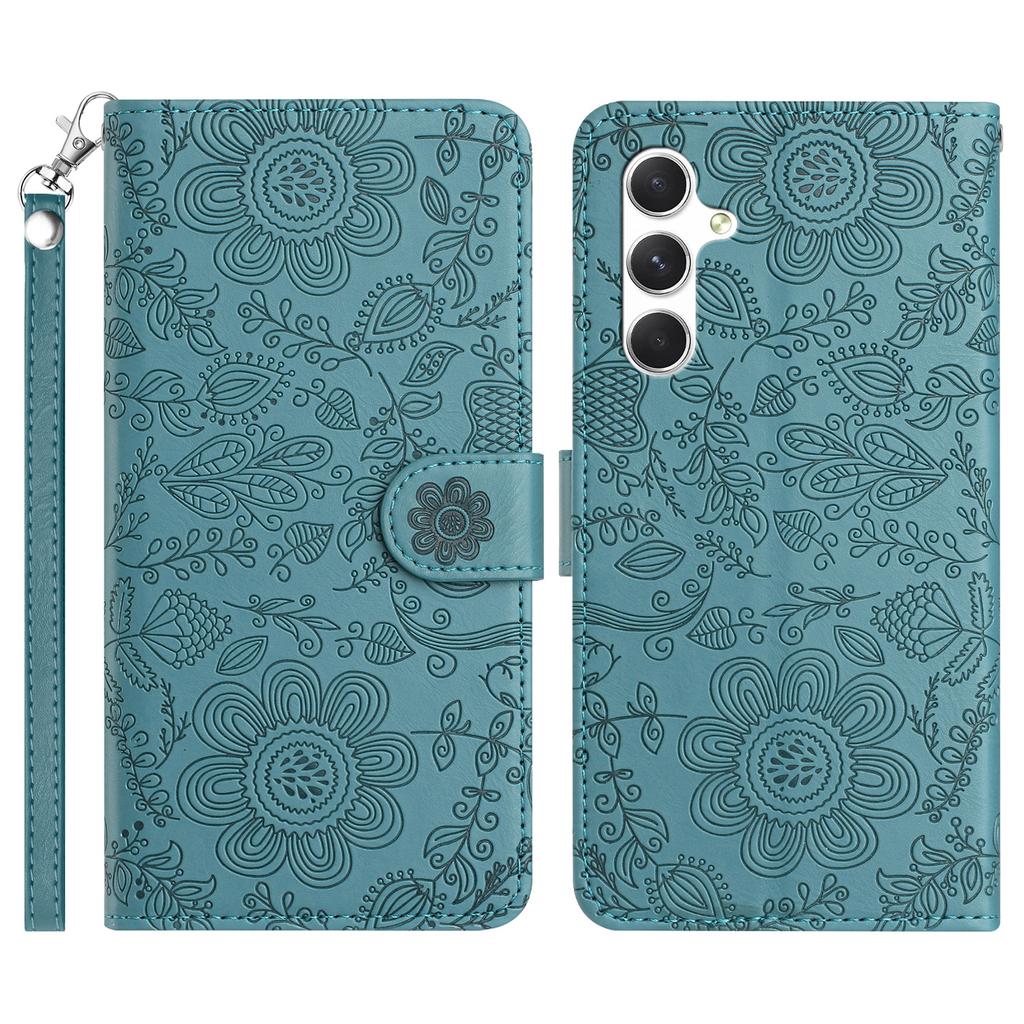 For Samsung Galaxy S26+ Case Flower Imprint Leather Flip Wallet Phone Cover with Wrist Strap