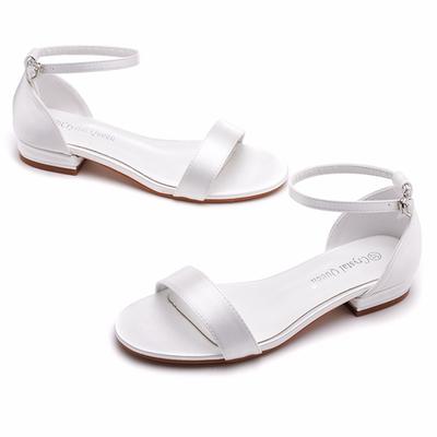 2 Cm Square Heel Sandals Shallow Mouth One-tie Buckle Sandals Ivory White Silk Satin Cloth Bride White Sandals for Women