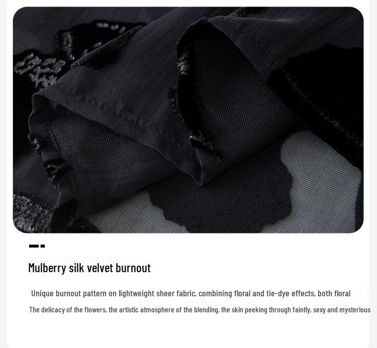 2025 Early Autumn Women's Slimming Burnout Silk Velvet Crew Neck Long Sleeve T-shirt