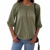 Women's Solid Color Round Neck T-Shirt Shirt Half Sleeve 3/4 Sleeve Casual Loose Pleated Basic Tops