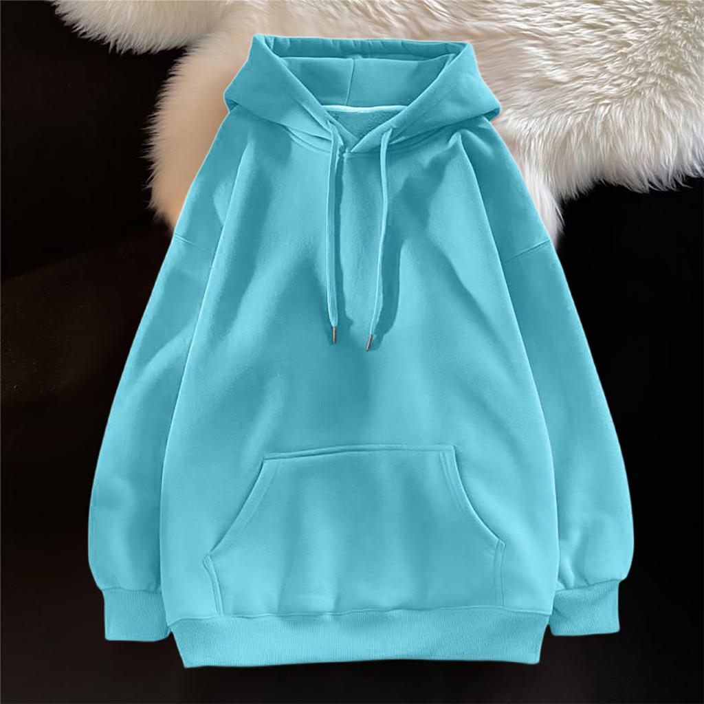 Ladies' Casual And Fashionable Solid Color Long Sleeved Hooded Warm Shirt Loose And Comfortable Hoodie