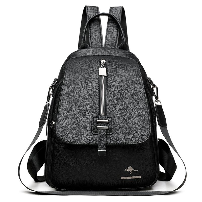 Women's Retro Solid Color Outdoor Backpack Soft Leather Large Capacity Backpack