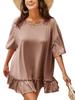 Tunichetta Babydoll da Donna a Pieghe Girocollo Ampia con Peplo Mini Abito