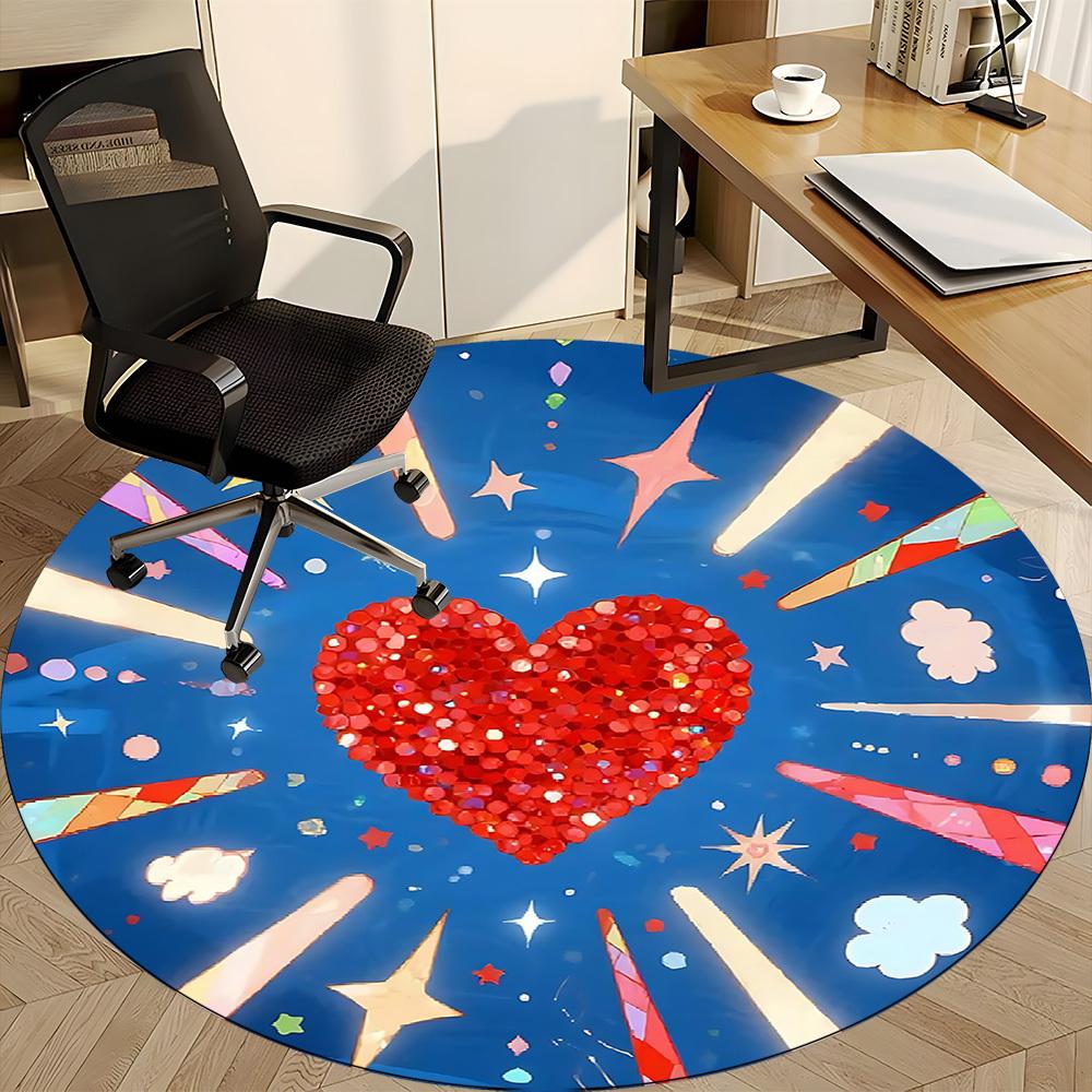1 Stück Herz Sterne Büro Runder Teppich, Matte Geeignet Für Büro, Unter Bürostühlen Schlafzimmer Wohnzimmer Heimdekoration, Zimmer Deko