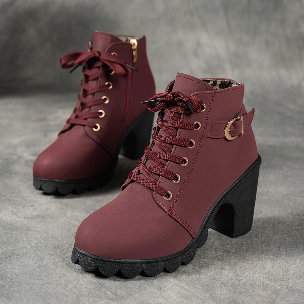 Women'S Mid-Heel Ankle Boots with Side Zipper - Comfortable Faux Cover, Decorative Buckle Design, All-Season Versatile Casual Shoes for Casual Attire