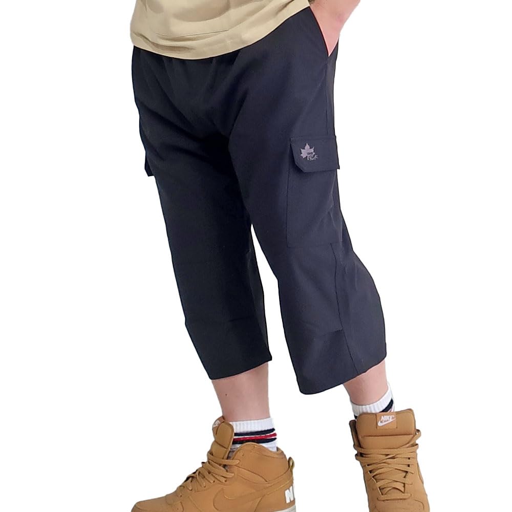 Men's Plus Size Cropped Pants, 3/4 Length, LOGOS, Sizes 3L, 4L, 5L, XXL, XXXL, XXXXL, 10001389 (JP, Alphabet, 5L, Black)