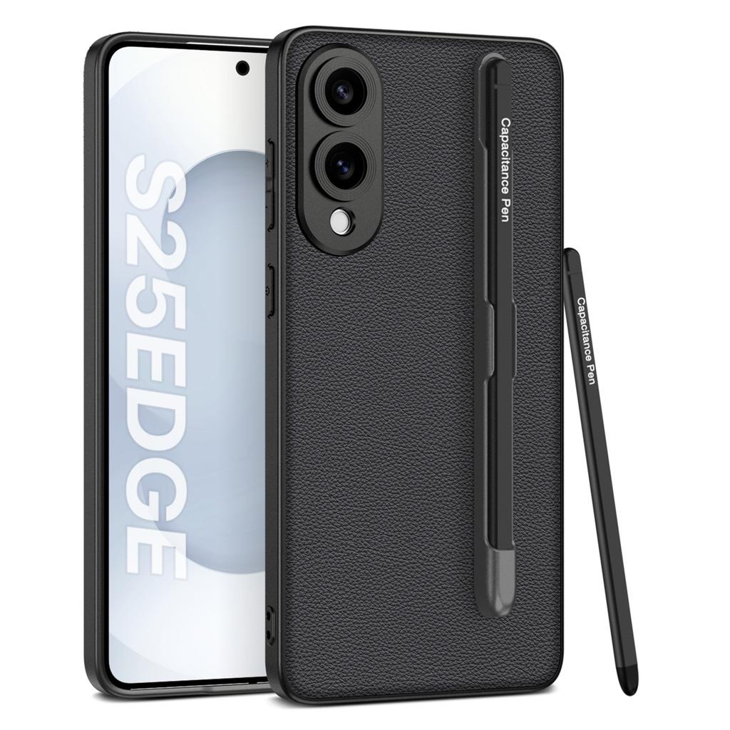 For Samsung Galaxy S25 Edge Case with Stylus Skin Touch PU+TPU+PC Phone Back Cover