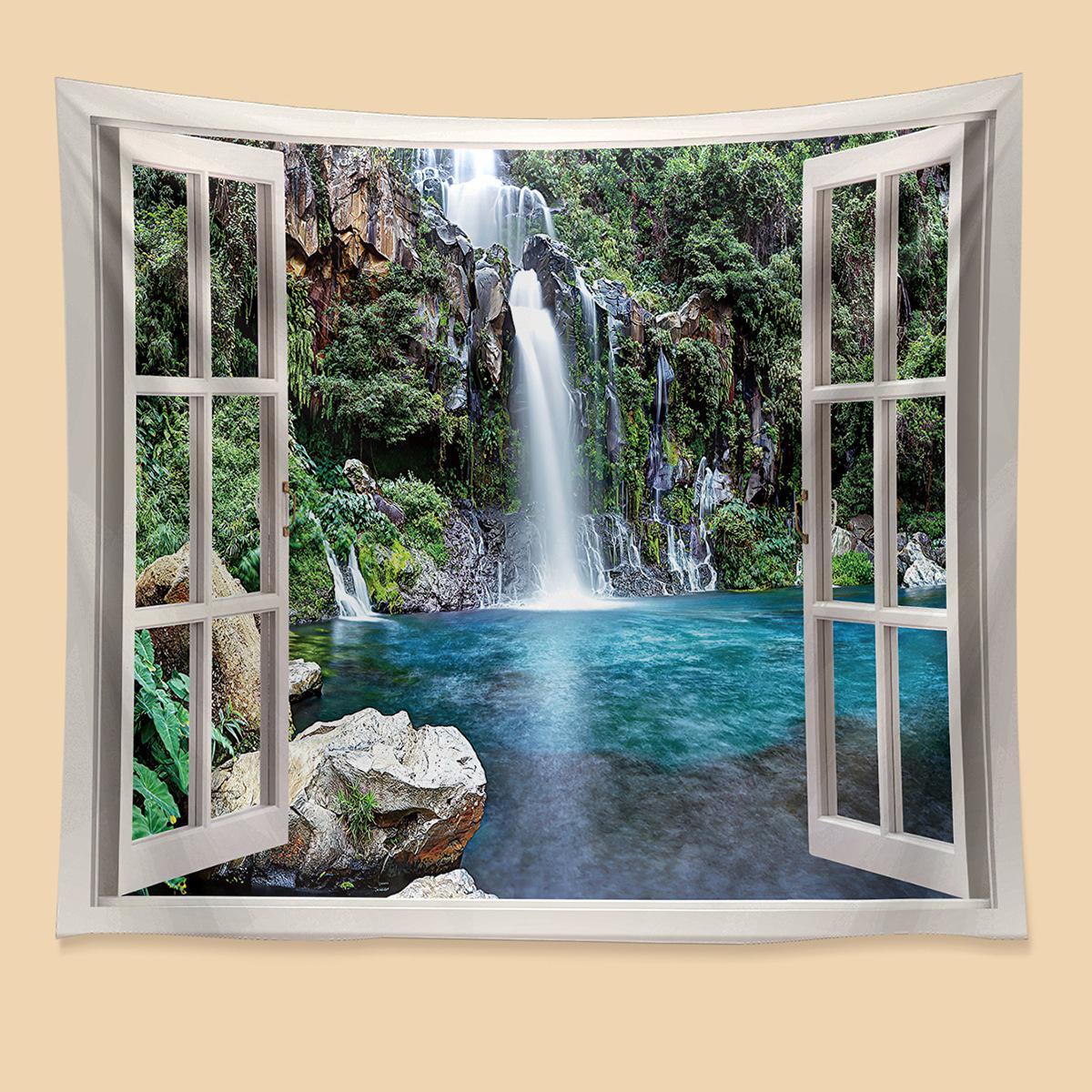 Окно лесной пейзаж живопись гобелен настенный богемный стиль психоделическая мандала спальня домашний декор 150x100cm