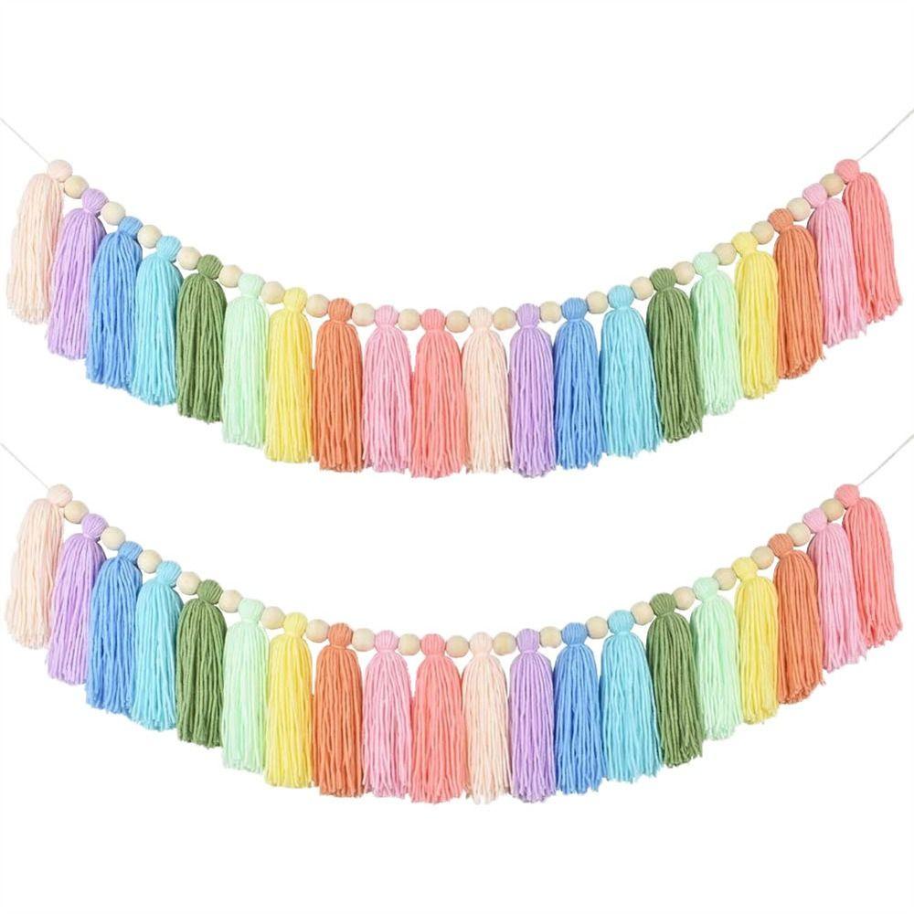 Colorful Rainbow Tassel Garland Macrame Boho Style Colorful Macrame Banner Garland Form Tassel Design Party Banner