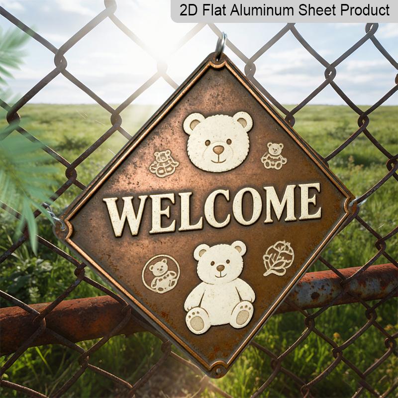 2D Flat, 1pc Vintage Teddy Bear Metal Wall Sign - Cute Bear Themed Retro Room Decor, Aluminum Plaque Suitable for Living Room, Bedroom, Entryway