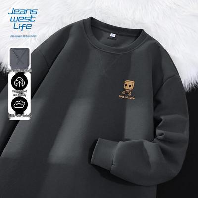 JEANSWEST LIFE Men's Cartoon Graphic Round Neck Pullover Sweatshirt