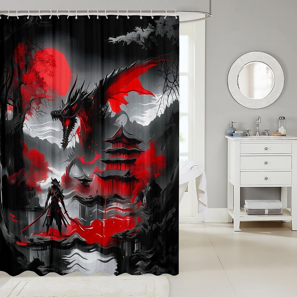 Japanese Style Bathroom Accessories Dragon Shower Curtain Magical Animals Bath Curtain Western Wildlife Theme Bathroom Sets