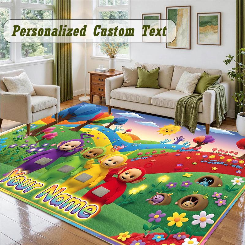 Crystal Velvet Square Rug Custom NameTeletubbies Pattern Non Slip Home Floor Decor Rug