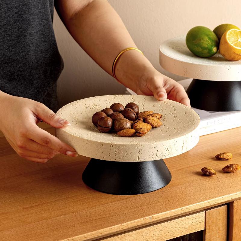 Yellow Stone Fruit Plate High-legged Tray Fruit Plate Desktop Storage Container Dessert Plate Cake Tray Resin Handicrafts