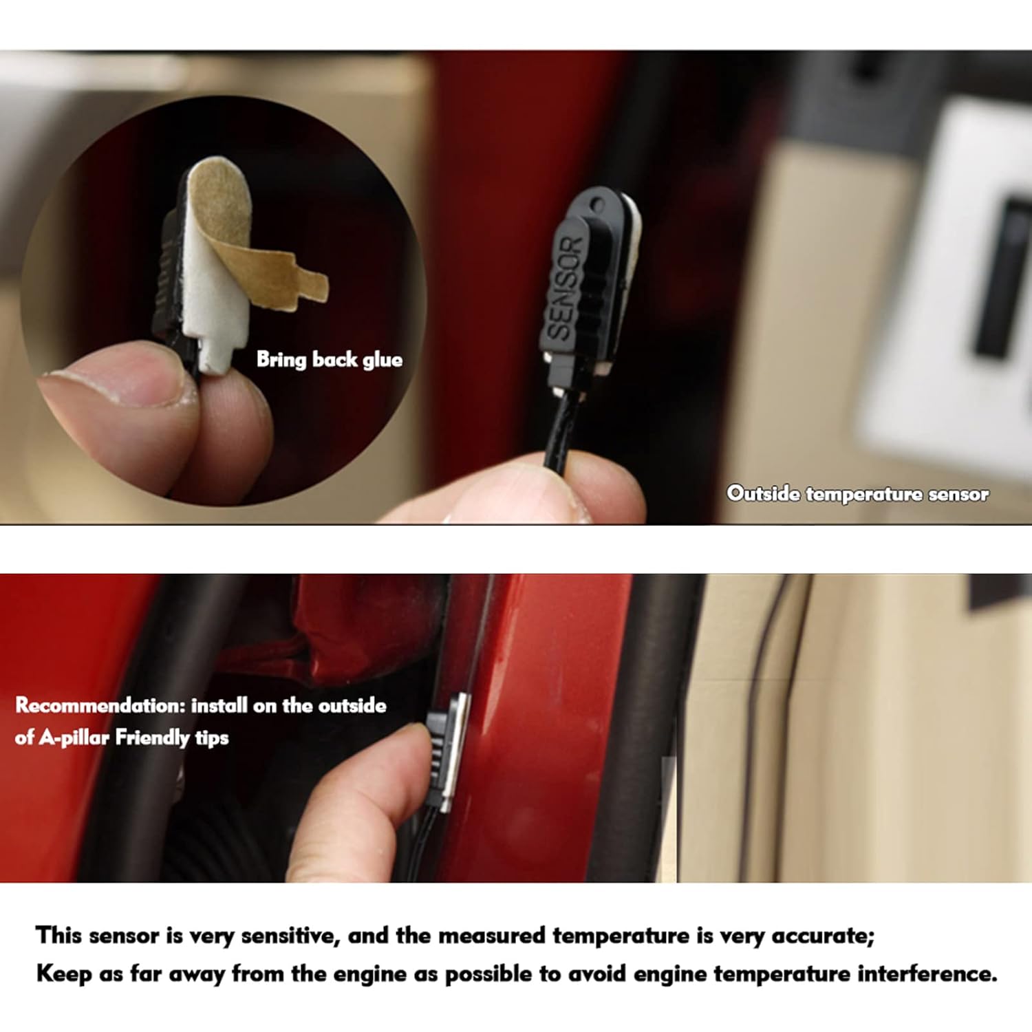 HXBER Car Dual Temperature Gauge Voltmeter, Car Thermometer Digital Clock DC 12V Automobile Clock LED Lighted Auto Dual Temperature Gauge Voltmeter