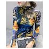 Mesh Hollow Short-sleeved T-shirt for Women's Spring and Autumn New Base Shirt Printed Top Sexy Half Turtleneck Shirt