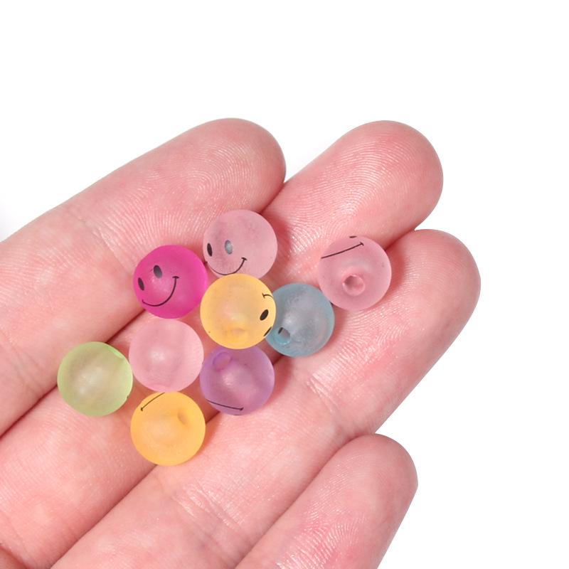 Acrylic Frosted Sugar Fruit Color Rubber Smiley Face Beads, 50 Pcs, DIY Bracelet Charms