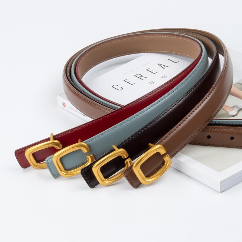 Letter C Button Genuine Leather Women's Belt Cowhide with Jeans Casual Pants Decoration Women's Versatile Belt