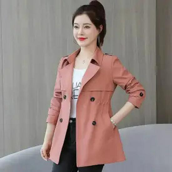 Korean Style Spring-Autumn Trench Coat for Petite Women - Waist-Defining, Mid-Length, Fashionable Draping Outerwear